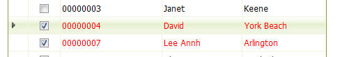 Conditional styling for a Grid row, checked rows are red. Unchecked rows are black.